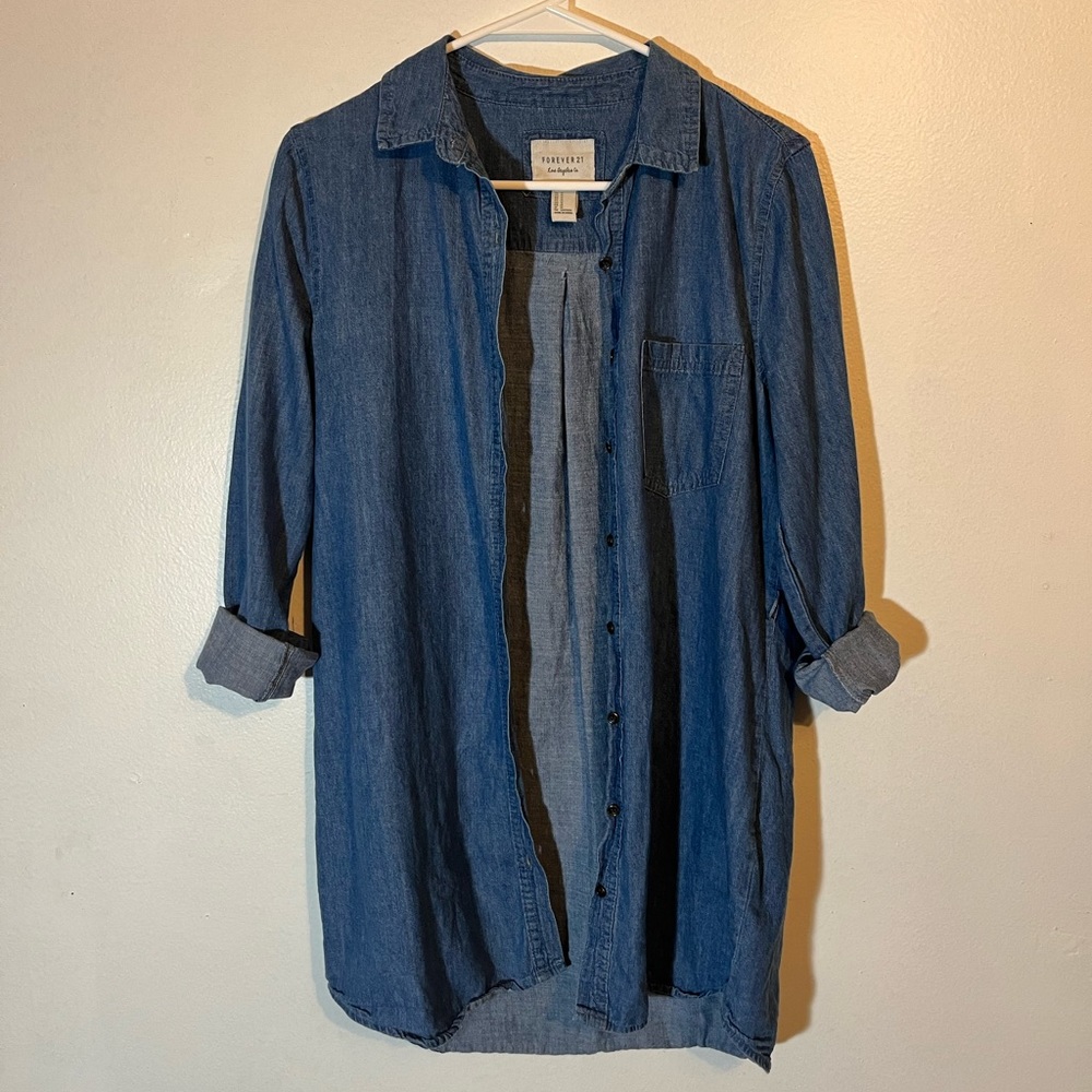 F21 Soft Denim Oversized Button Up Size M